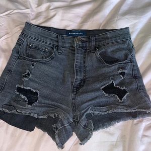 Adorable black distressed jean shorts size 0